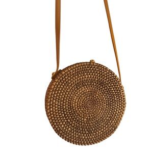 Brown Woven Round Crossbody Bag